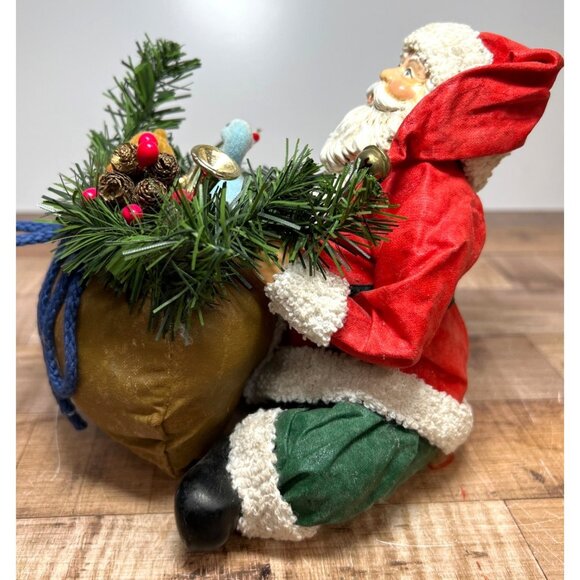 Vintage Fabric Mache Classic Santa Claus Sitting Toy Bag St Nick Detailed Art - Picture 6 of 9